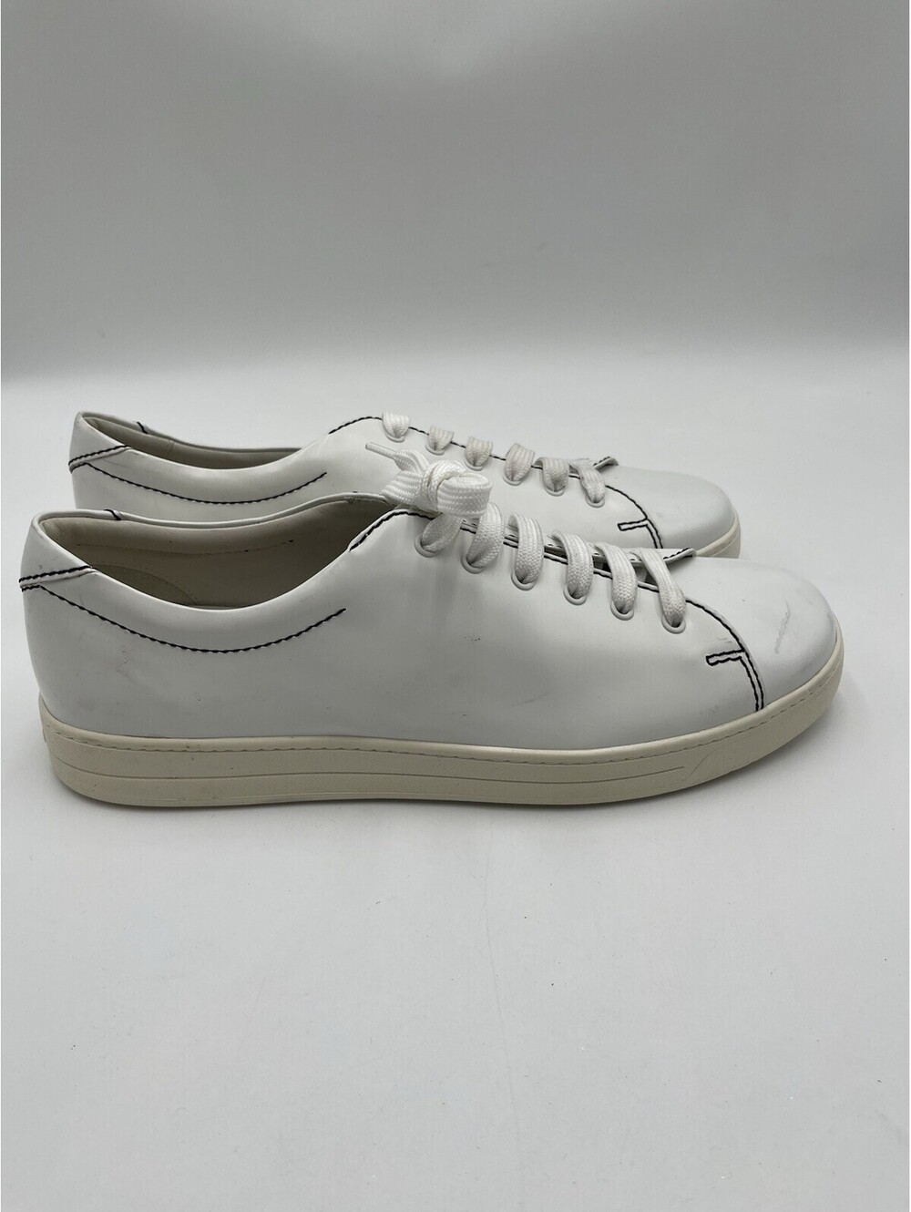 Men’s Prada Linea Rossa Low Top black stitching Sneakers White Leather Size 12UK